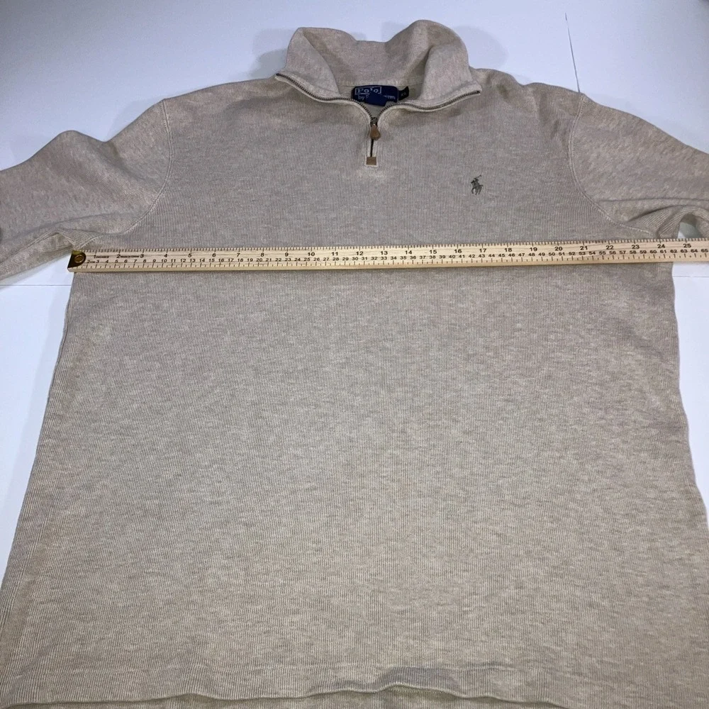 Polo Ralph Lauren Men's XL Oatmeal Cotton Knit 1/4 Zip Mock Neck Sweater